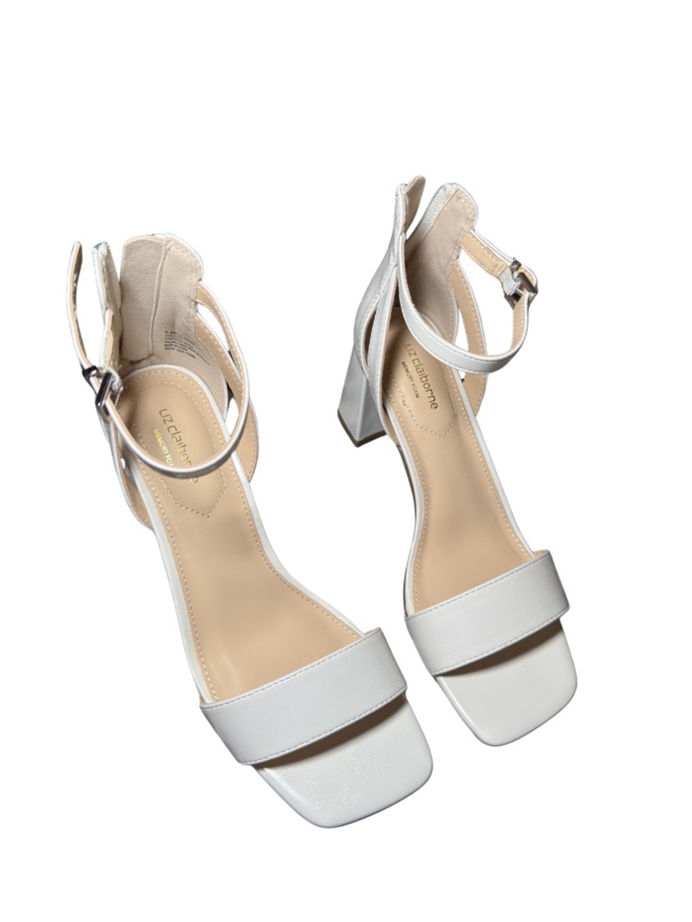 Liz Claiborne White Ankle-Strap Block Heel Sandals wedding shoes
